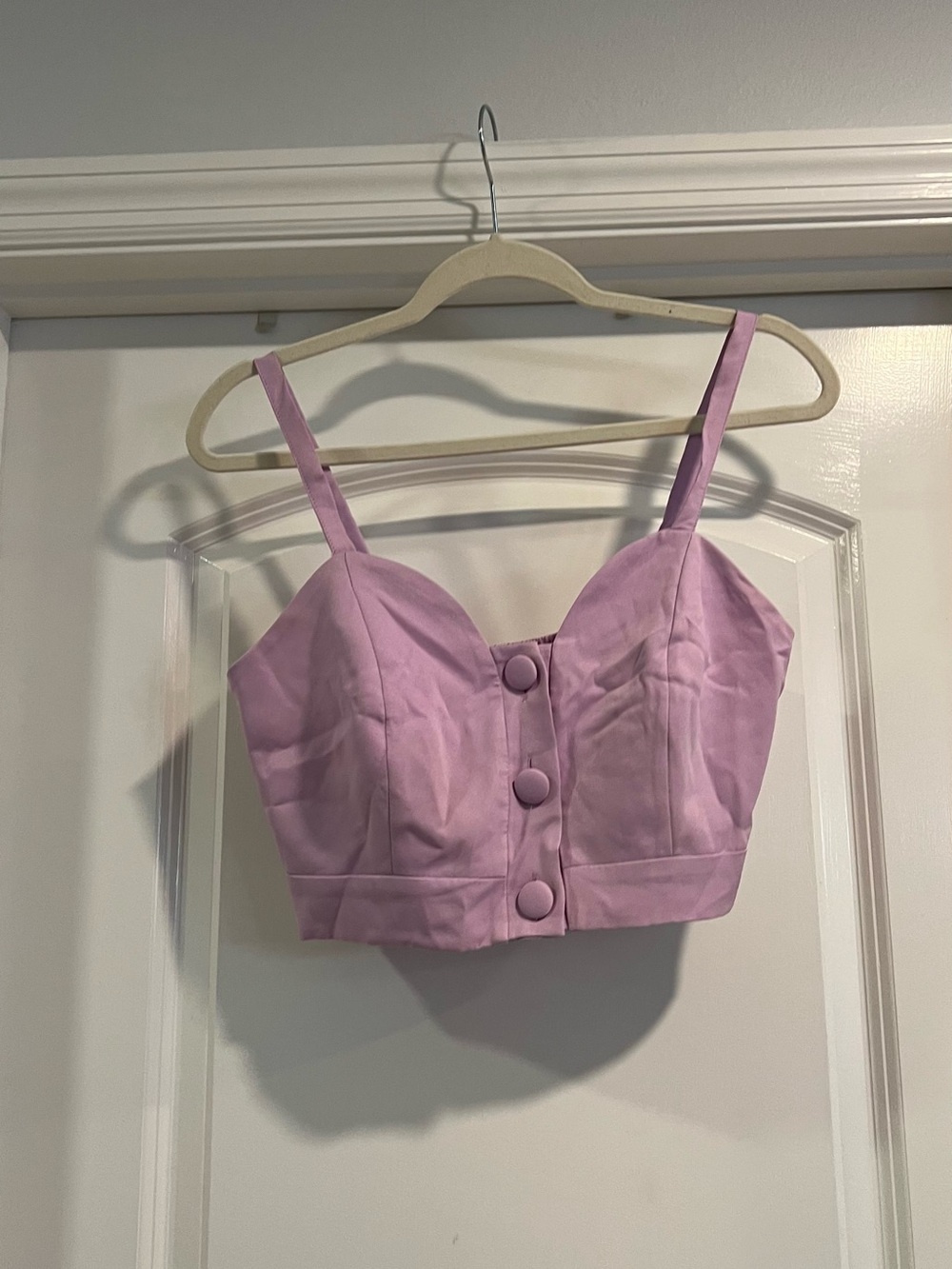 Women's Lavender Button-Front Crop Top